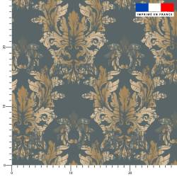 Baroque damassé - Fond bleu gris