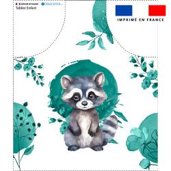 Patron imprimé pour tablier enfant motif raton laveur aquarelle 