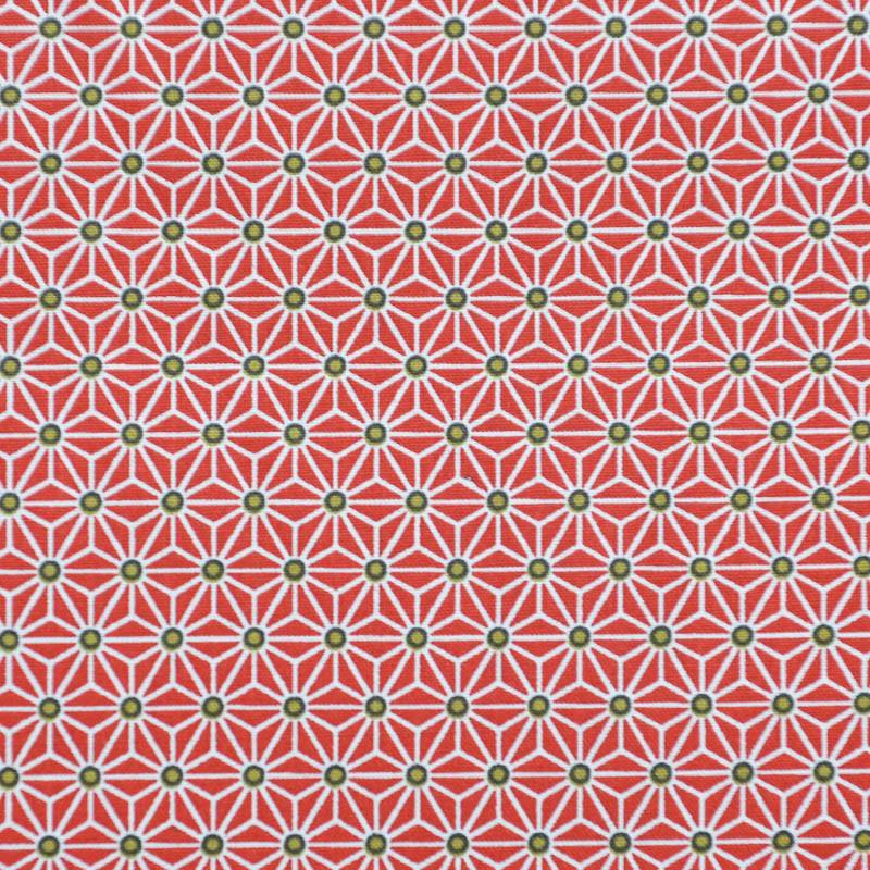Coton rouge petit motif asanoha