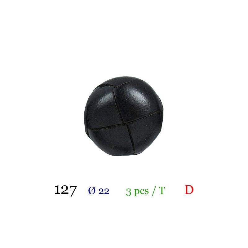 Bouton aspect cuir noir à queue 22mm