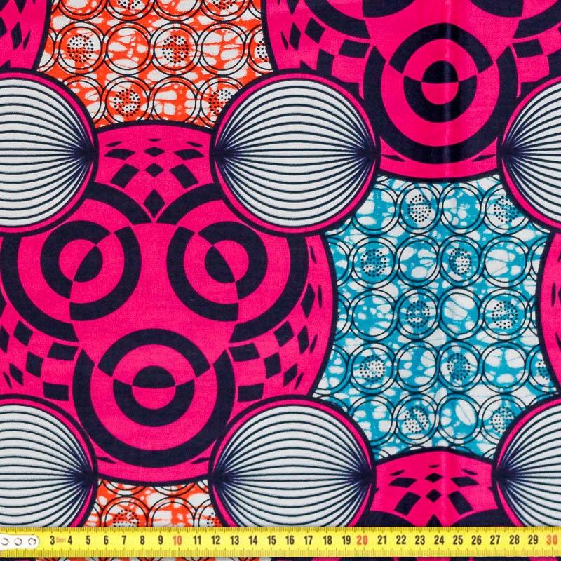  Wax  Tissu africain motif  cercles fuchsia pas cher 